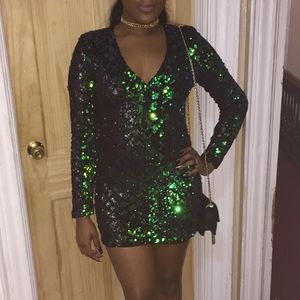 Green and black sequin dress